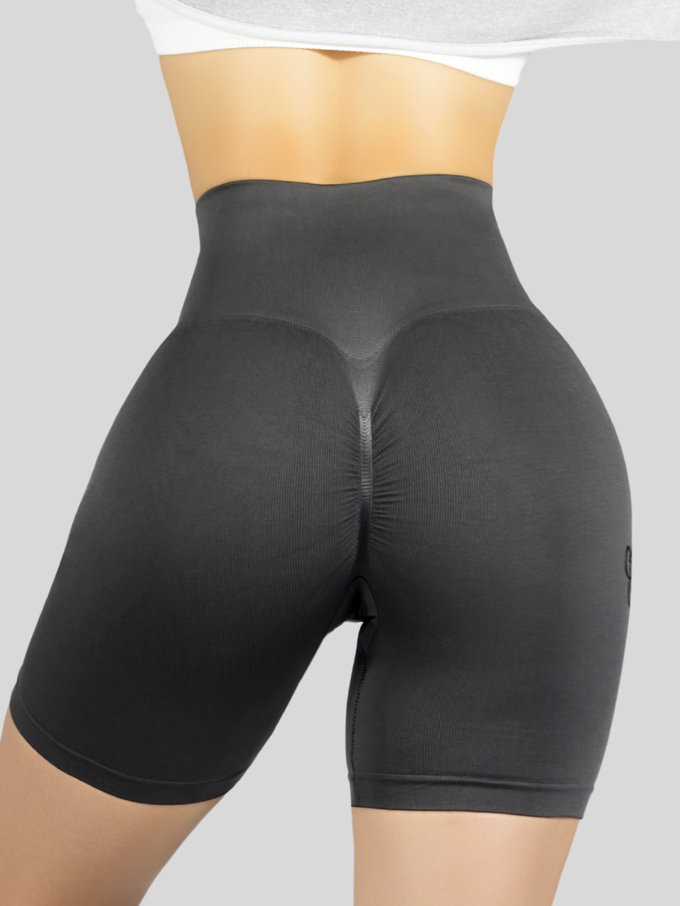 Foto 7 pulgar | Short Deportivo De Mujer Sh-062 Gris Oscuro Stretch Testurizado Push Up