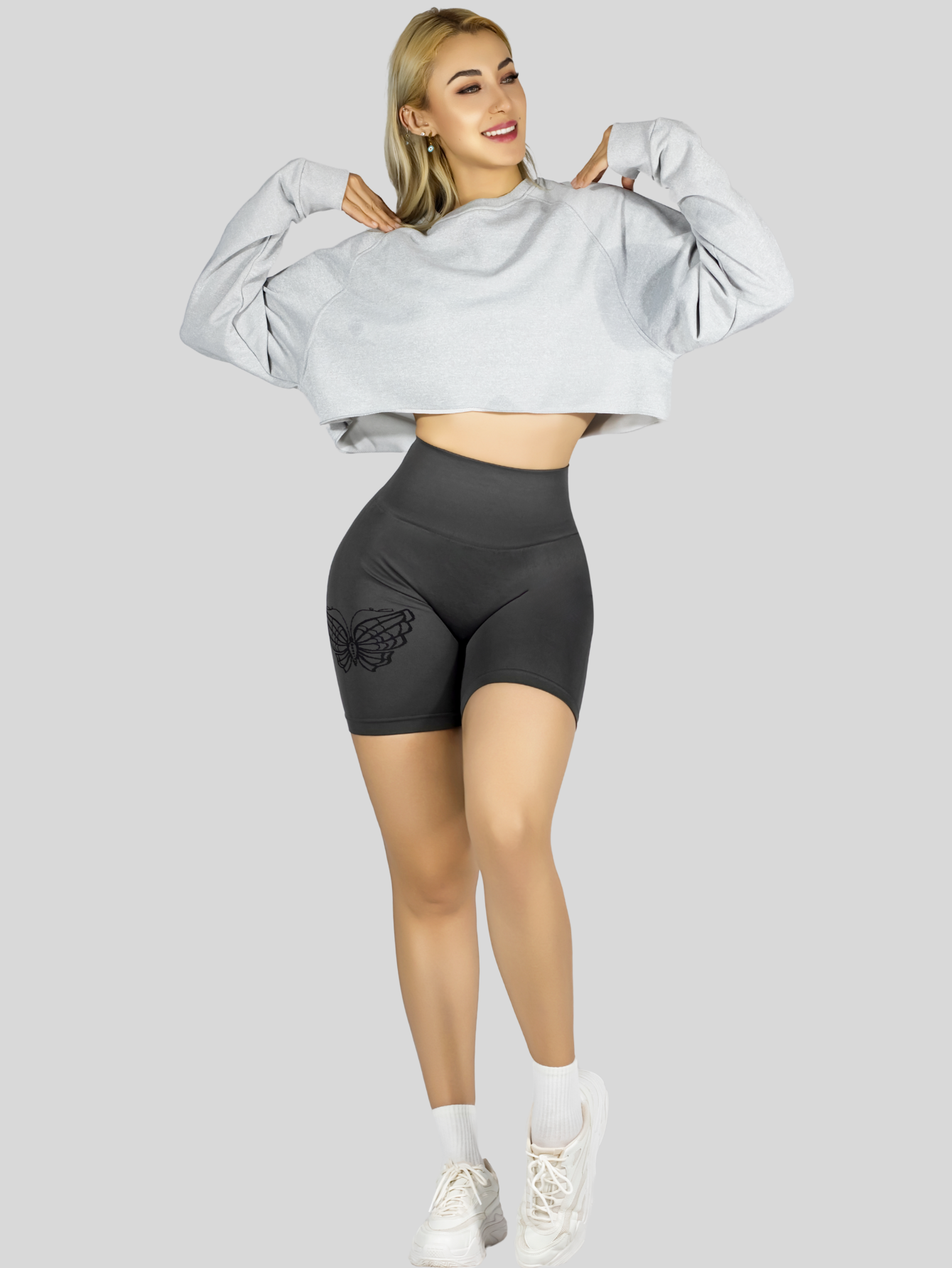 Foto 3 pulgar | Set De 2 Short Mujer Shores Deportivo Casual Sh-057-px2 Gris Oscuro Y Lila Chort Push Up