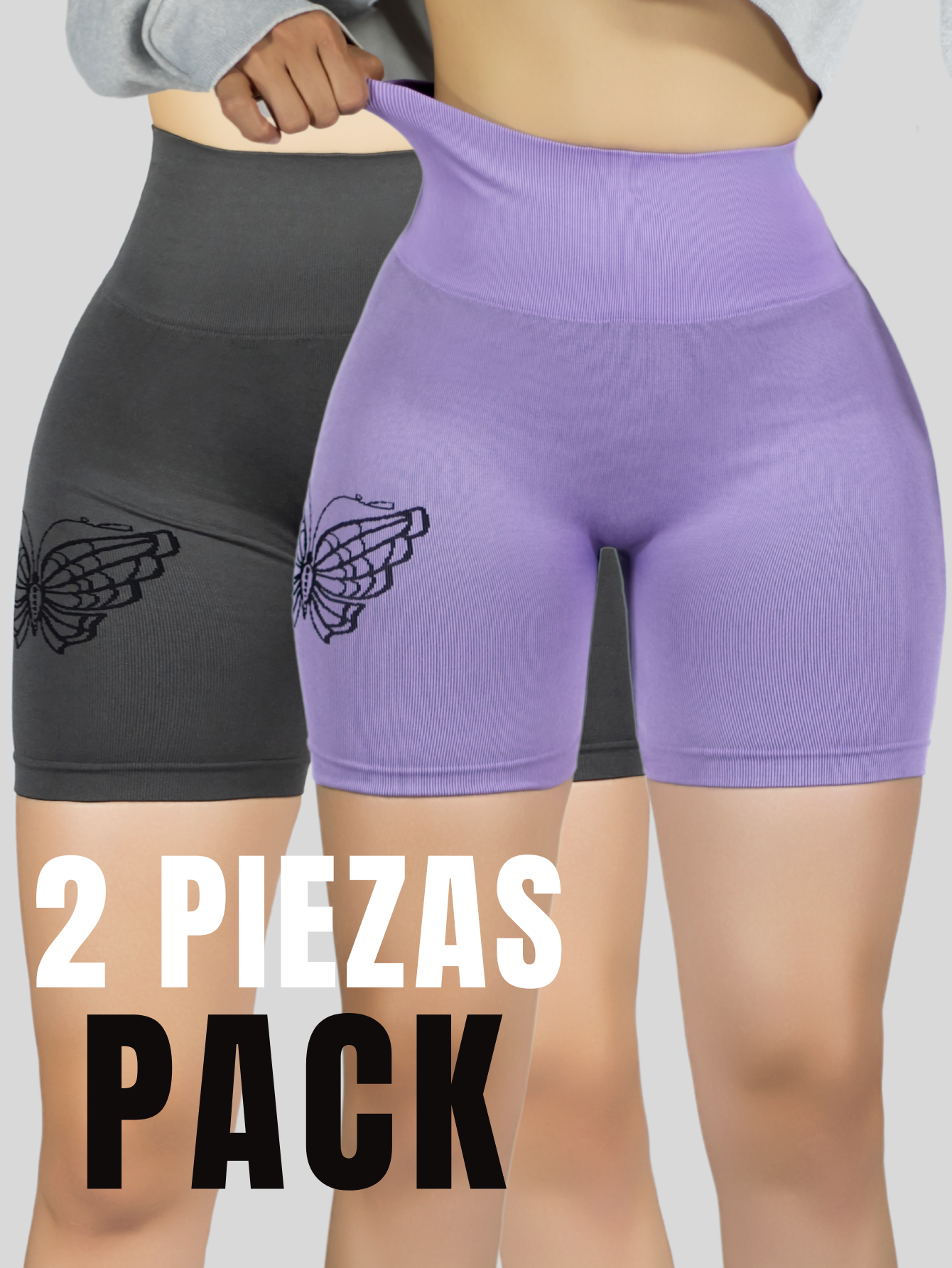 Foto 6 pulgar | Set De 2 Short Mujer Shores Deportivo Casual Sh-057-px2 Gris Oscuro Y Lila Chort Push Up