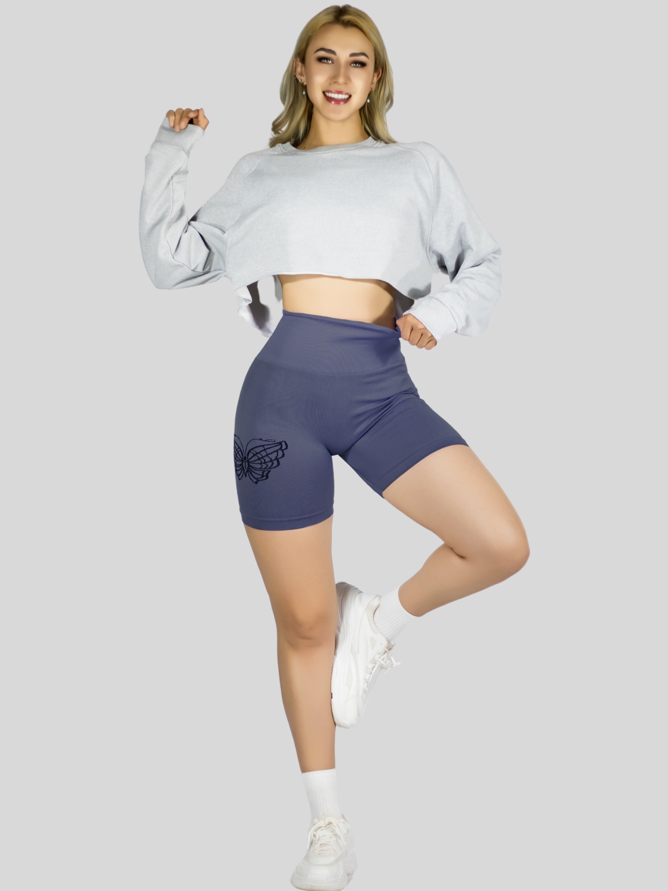 Foto 3 pulgar | Set De 2 Short Mujer Shores Deportivo Casual Sh-057-px2 Azul Y Café Chort Push Up