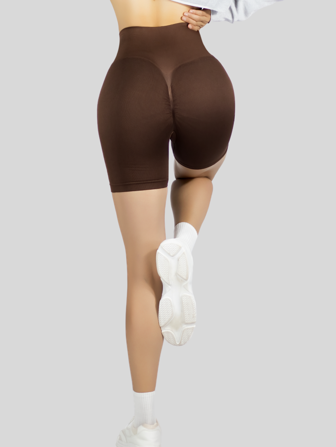 Foto 7 pulgar | Short Deportivo De Mujer Sh-062 Café Stretch Testurizado Push Up