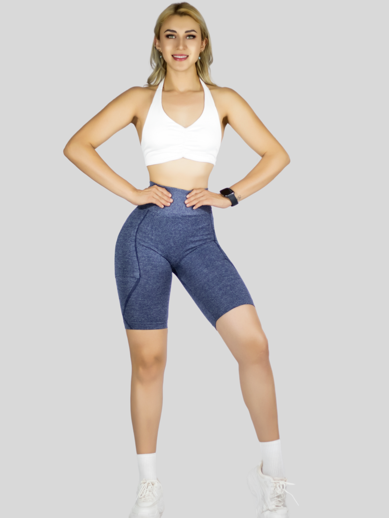Foto 3 pulgar | Set De 2 Short Mujer Shores Deportivo Casual Sh-061-px2 Gris Oscuro Y Marino Chort Push Up