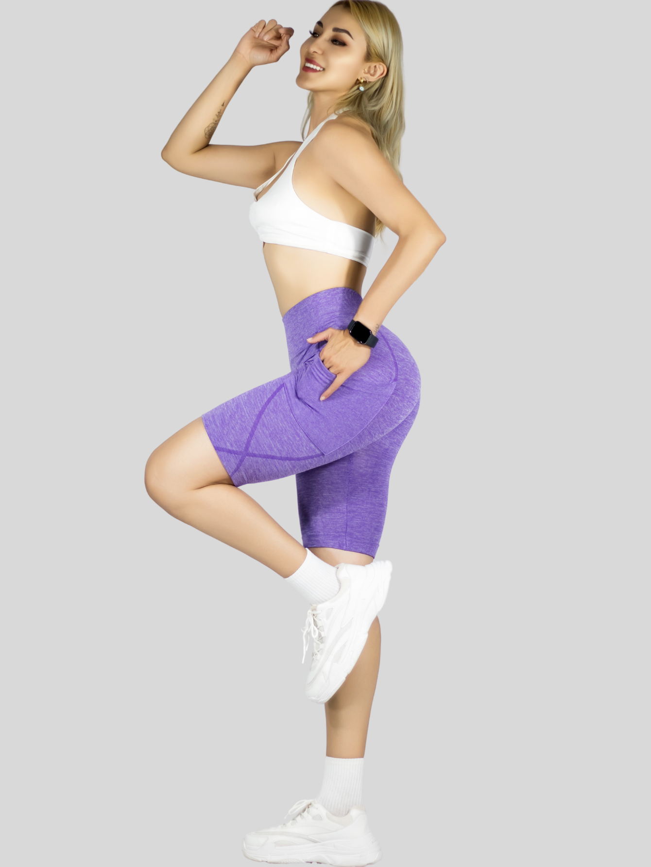 Foto 3 pulgar | Set De 2 Short Mujer Shores Deportivo Casual Sh-061-px2 Gris Oscuro Y Lila Chort Push Up
