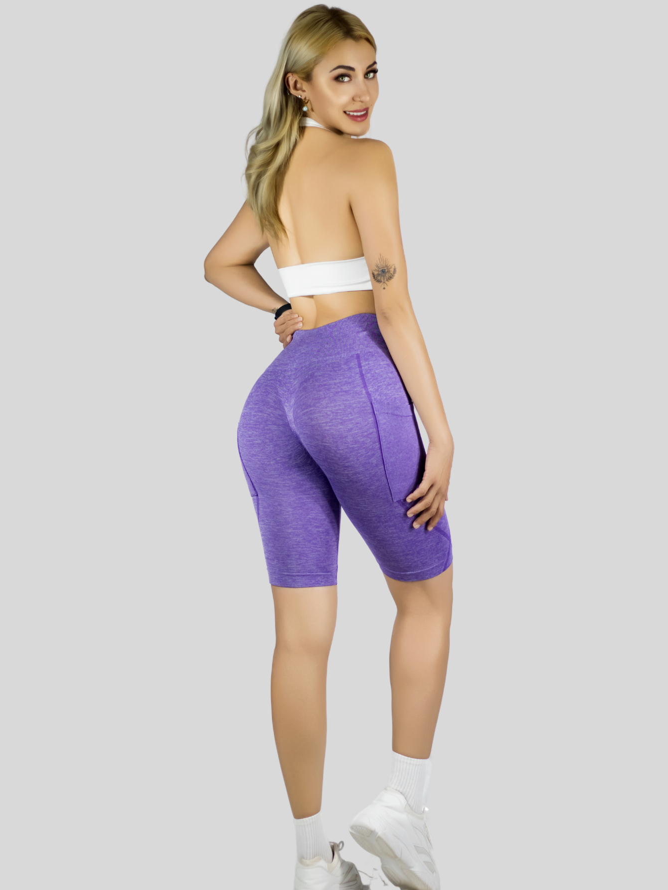 Foto 4 pulgar | Set De 2 Short Mujer Shores Deportivo Casual Sh-061-px2 Gris Oscuro Y Lila Chort Push Up