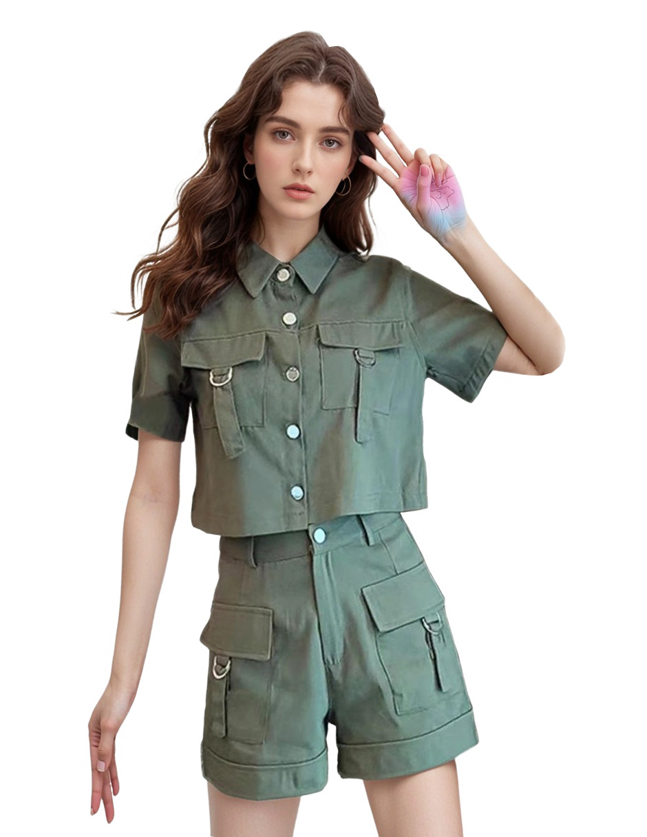 Foto 2 pulgar | Conjunto Casual De Short Y Camisola Tipo Cargo