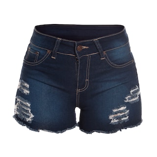 Foto 1 | Short De Mezclilla Stretch Para Mujer Tiro Alto Estilo Rasgado Pineda Jeans Azul Marino