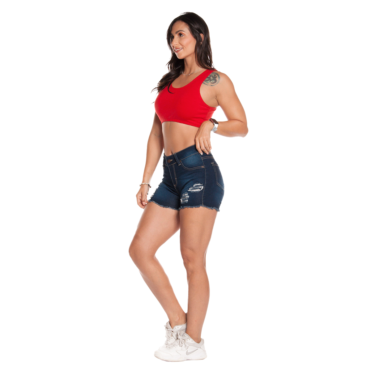 Foto 4 pulgar | Short De Mezclilla Stretch Para Mujer Tiro Alto Estilo Rasgado Pineda Jeans Azul Marino