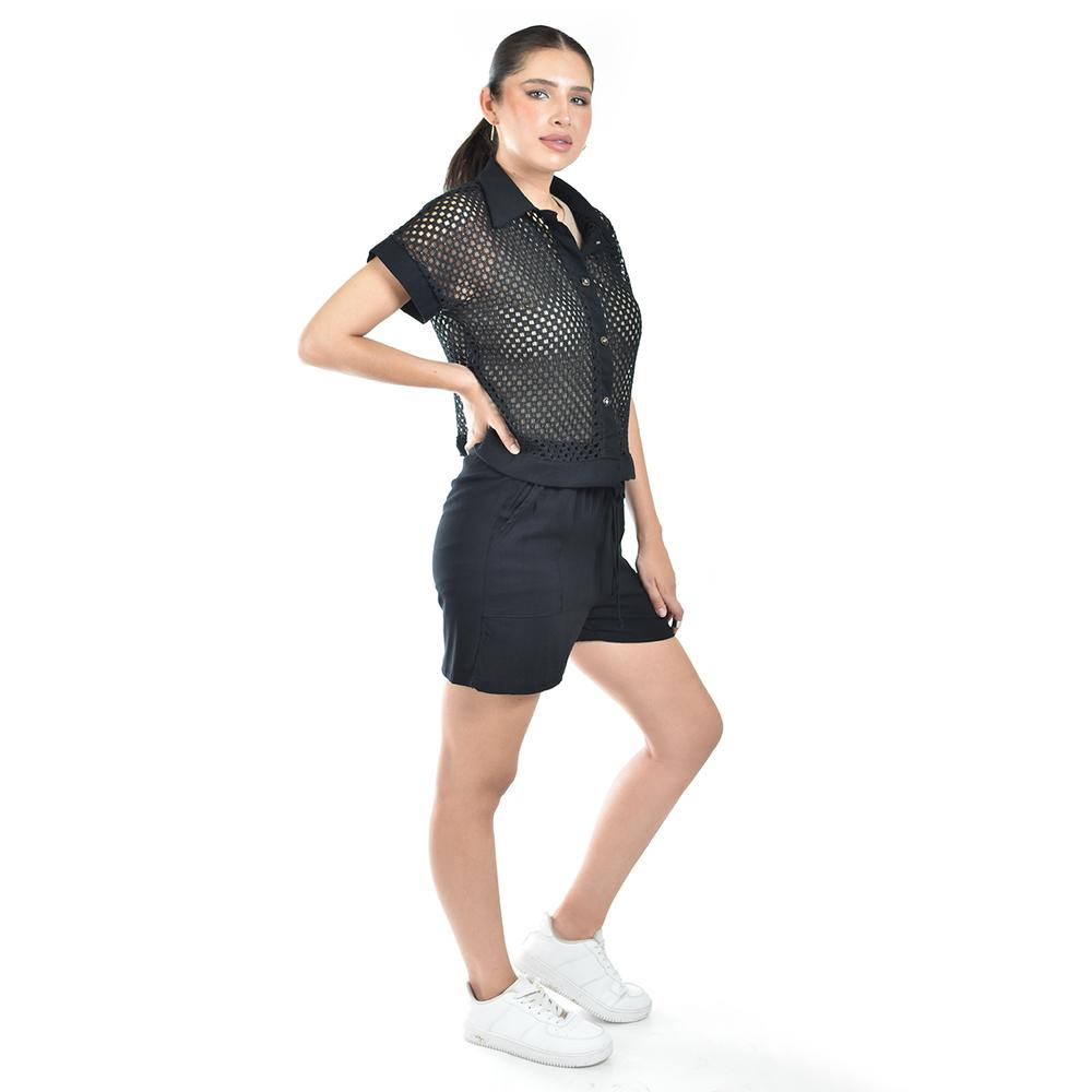 Foto 3 pulgar | Set Con Diseño De Malla Calada Roman Fashion /juvenil, 4364 (negro) Negro