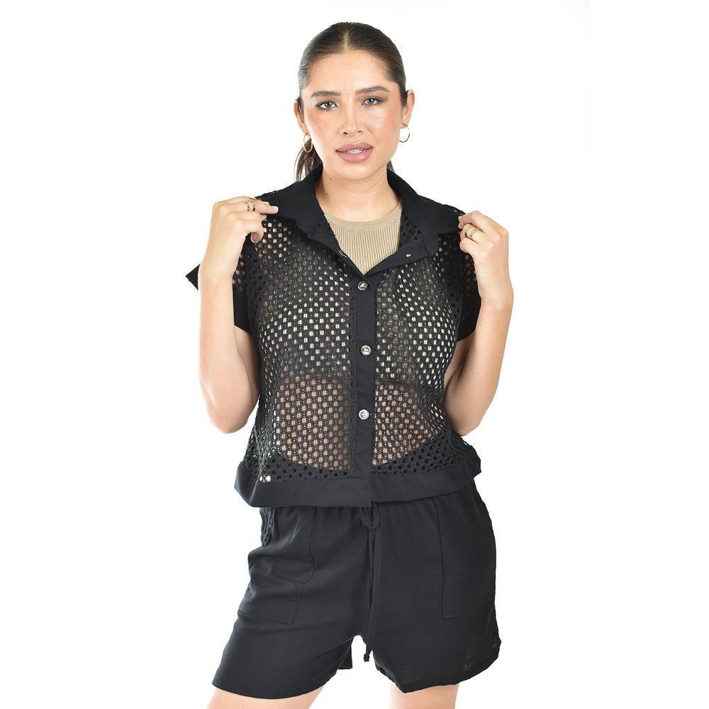 Foto 5 pulgar | Set Con Diseño De Malla Calada Roman Fashion /juvenil, 4364 (negro) Negro
