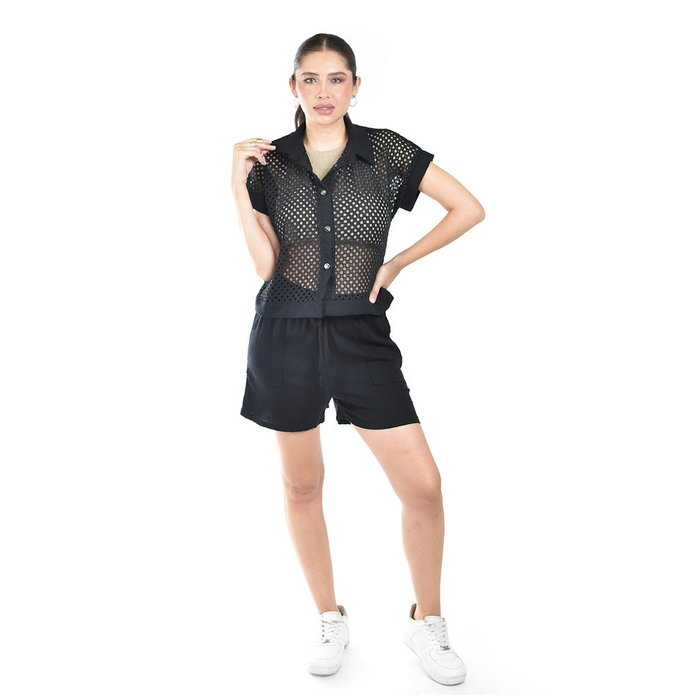 Foto 6 pulgar | Set Con Diseño De Malla Calada Roman Fashion /juvenil, 4364 (negro) Negro