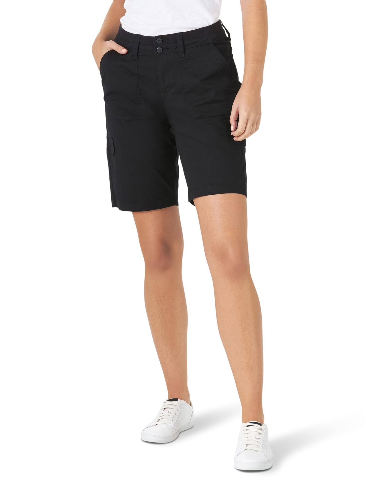 Foto 2 pulgar | Bermudas Cortas Lee Avey De Punto Con Cintura Tipo Cargo Negra Para Mujer - Venta Internacional.