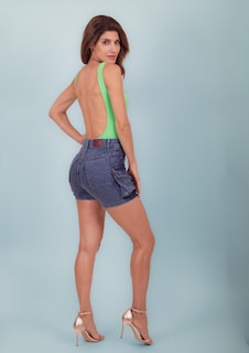 Foto 5 | Short Cintura Alta Bolsas Tipo Cargo De Mezclilla Stretch Casual Para Dama Pineda Jeans Azul Deslavado