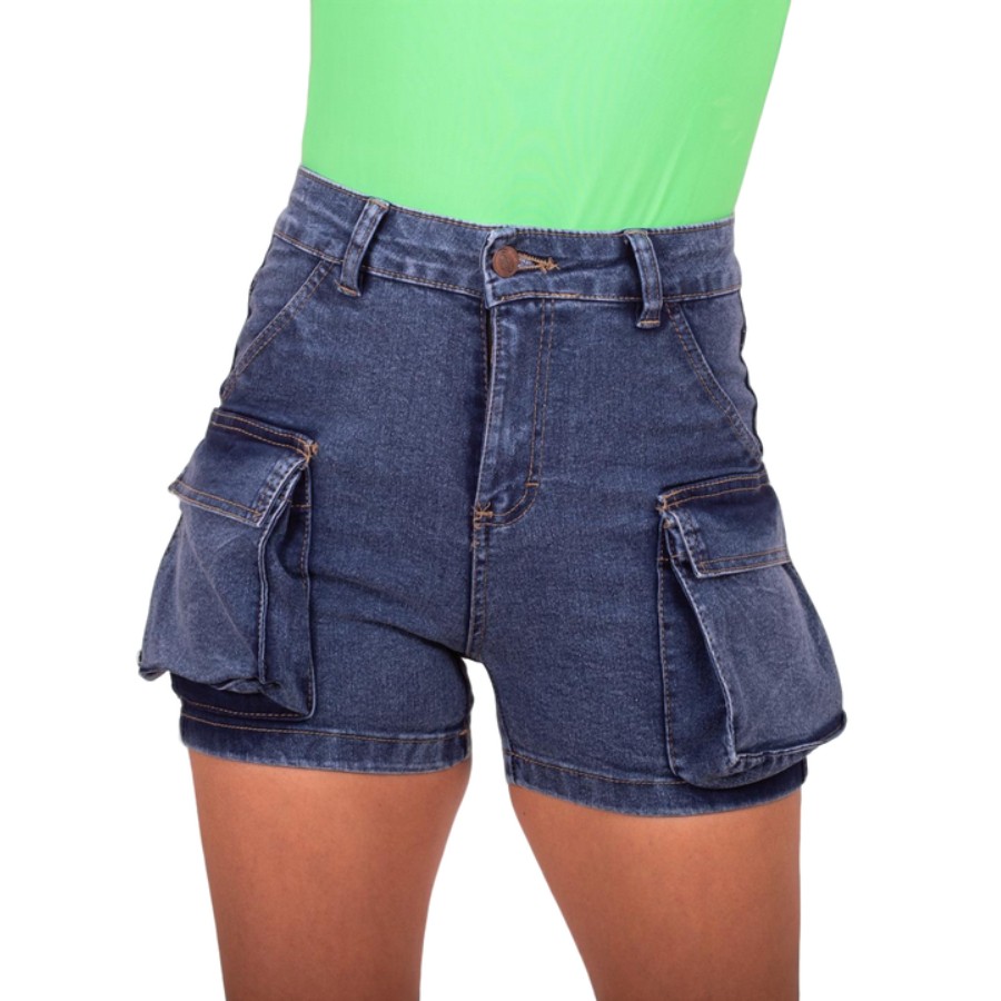 Foto 2 pulgar | Short Cintura Alta Bolsas Tipo Cargo  De Mezclilla Stretch Casual Para Dama Pineda Jeans Azul Deslavado