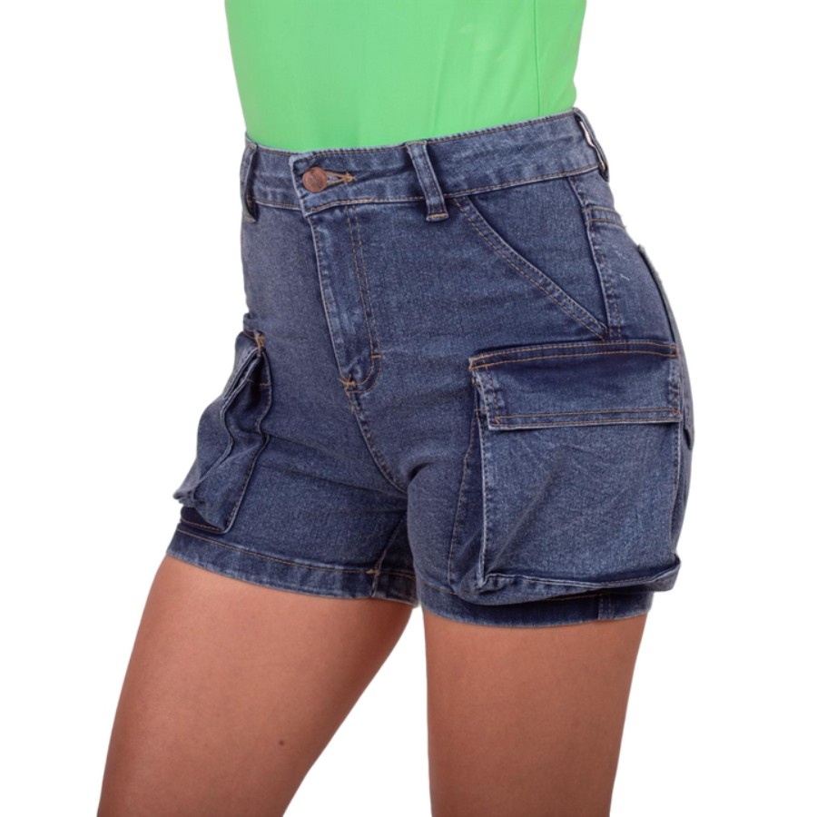 Foto 3 pulgar | Short Cintura Alta Bolsas Tipo Cargo  De Mezclilla Stretch Casual Para Dama Pineda Jeans Azul Deslavado