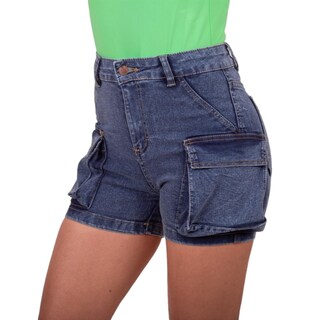 Foto 2 | Short Cintura Alta Bolsas Tipo Cargo De Mezclilla Stretch Casual Para Dama Pineda Jeans Azul Deslavado