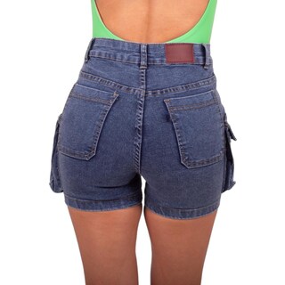 Foto 3 | Short Cintura Alta Bolsas Tipo Cargo De Mezclilla Stretch Casual Para Dama Pineda Jeans Azul Deslavado