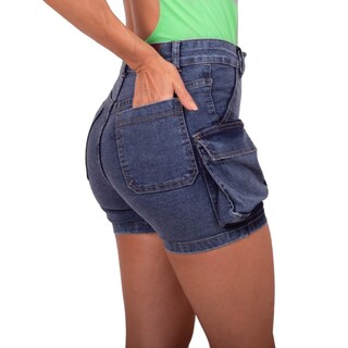 Foto 8 | Short Cintura Alta Bolsas Tipo Cargo De Mezclilla Stretch Casual Para Dama Pineda Jeans Azul Deslavado