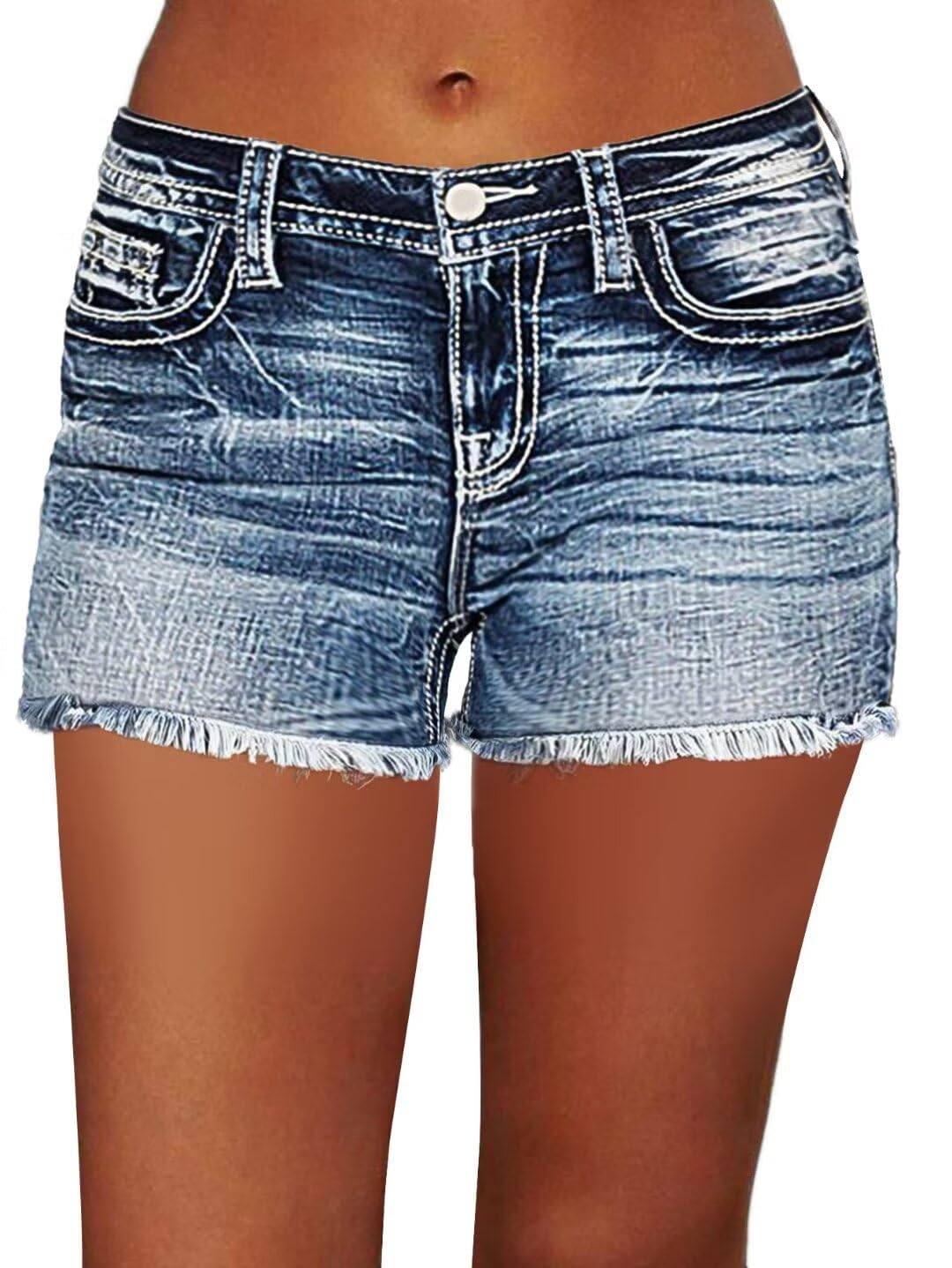 Foto 2 pulgar | Pantalones Cortos Vaqueros Elásticos Con Estampado De Flamencos Para Mujer, Blanco Y Azul - Venta Internacional.