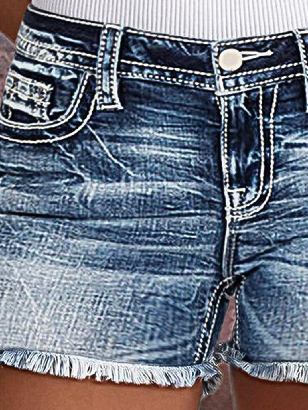 Foto 5 pulgar | Pantalones Cortos Vaqueros Elásticos Con Estampado De Flamencos Para Mujer, Blanco Y Azul - Venta Internacional.