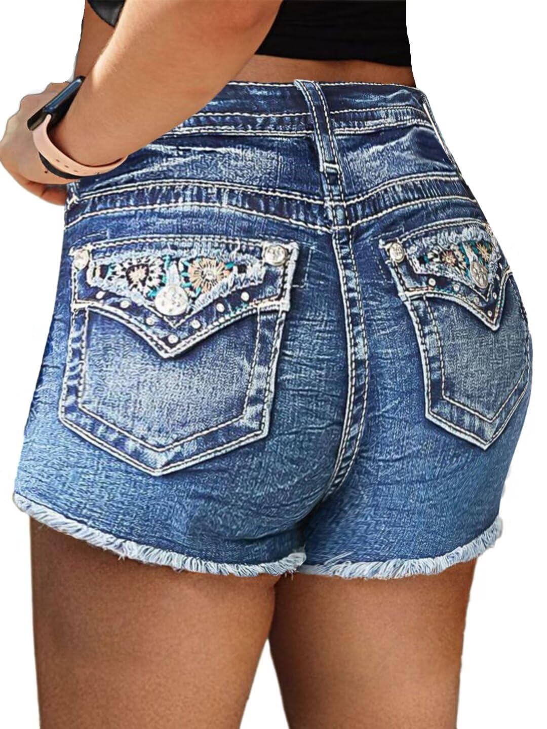 Foto 2 pulgar | Pantalones Cortos Vaqueros Con Estampado De Flamencos, Elásticos, Talle Medio, Vaqueros, Talla L - Venta Internacional.