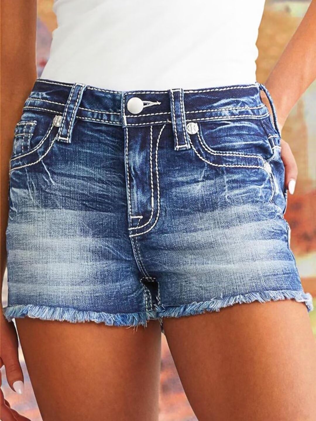 Foto 3 pulgar | Pantalones Cortos Vaqueros Con Estampado De Flamencos, Elásticos, Talle Medio, Vaqueros, Talla L - Venta Internacional.