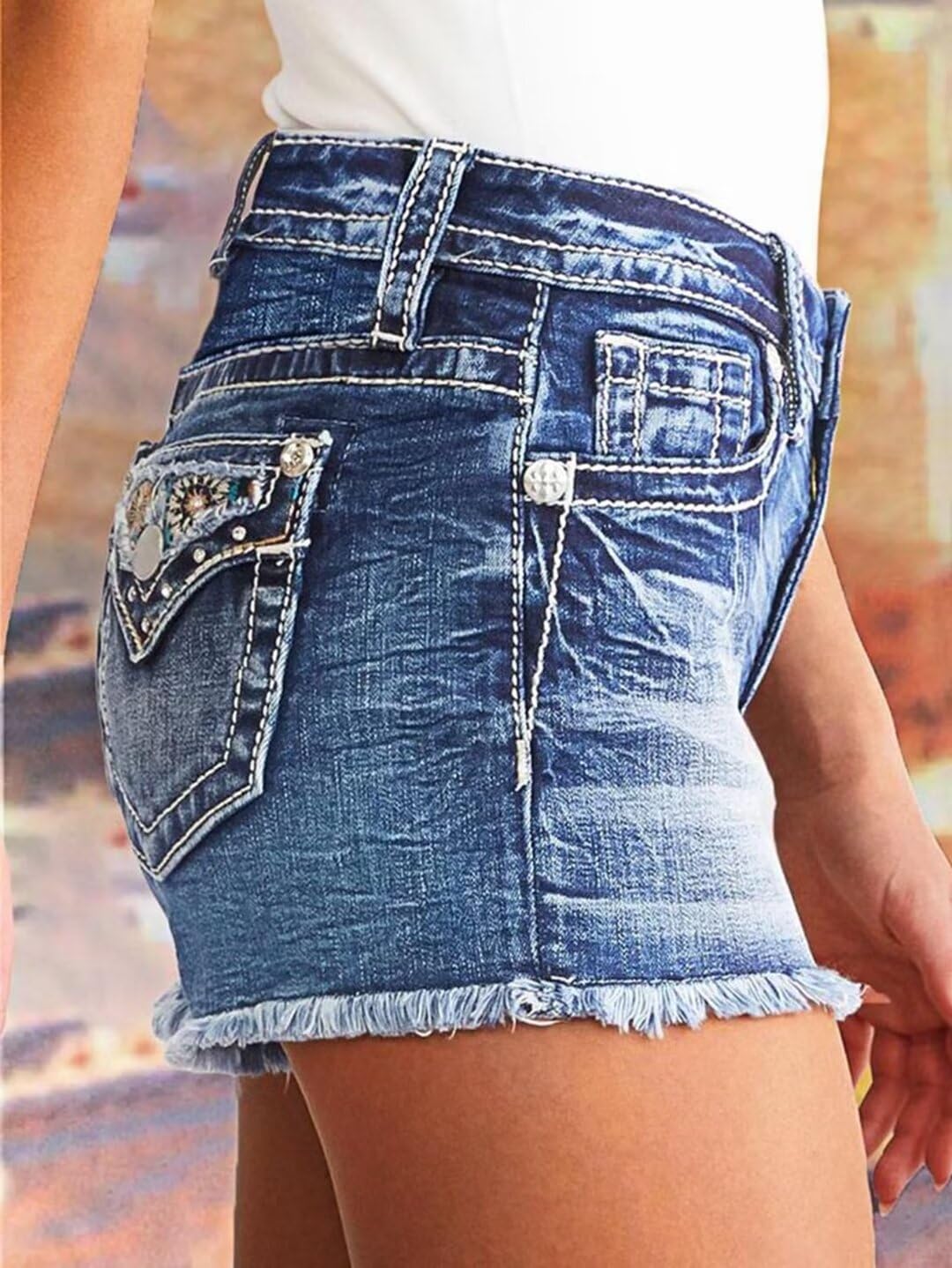 Foto 4 pulgar | Pantalones Cortos Vaqueros Con Estampado De Flamencos, Elásticos, Talle Medio, Vaqueros, Talla L - Venta Internacional.