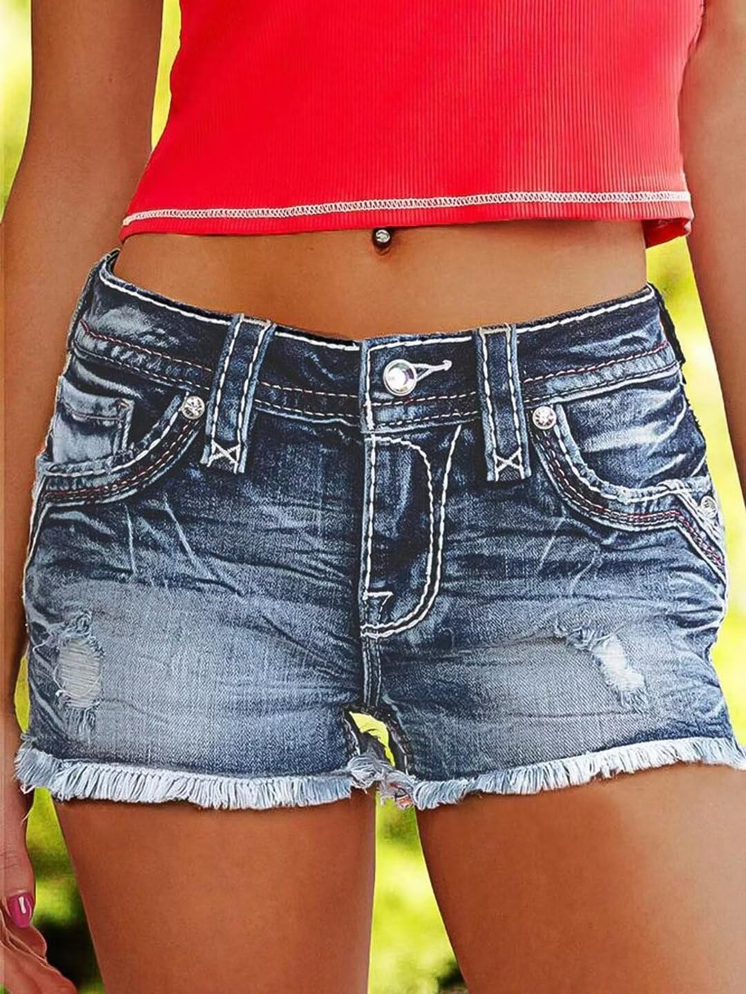 Foto 3 pulgar | Pantalones Cortos Vaqueros Elásticos Con Estampado De Flamencos Para Mujer, Color Azul Acero L - Venta Internacional.