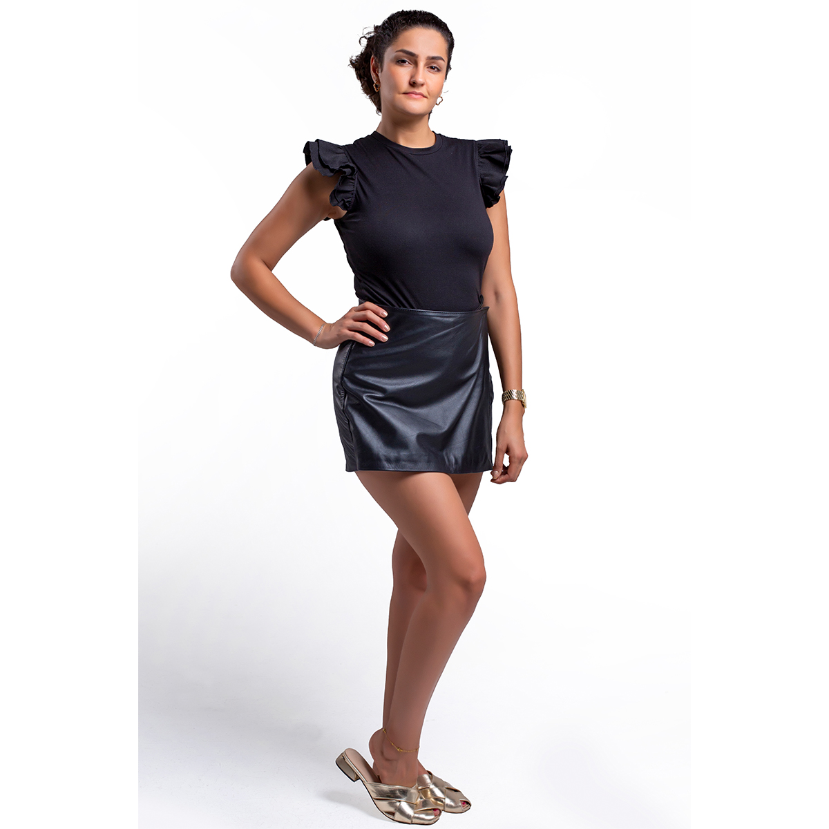 Foto 5 pulgar | Short Falda Piel Borrego Castelli Dama Casual Estilo Skort