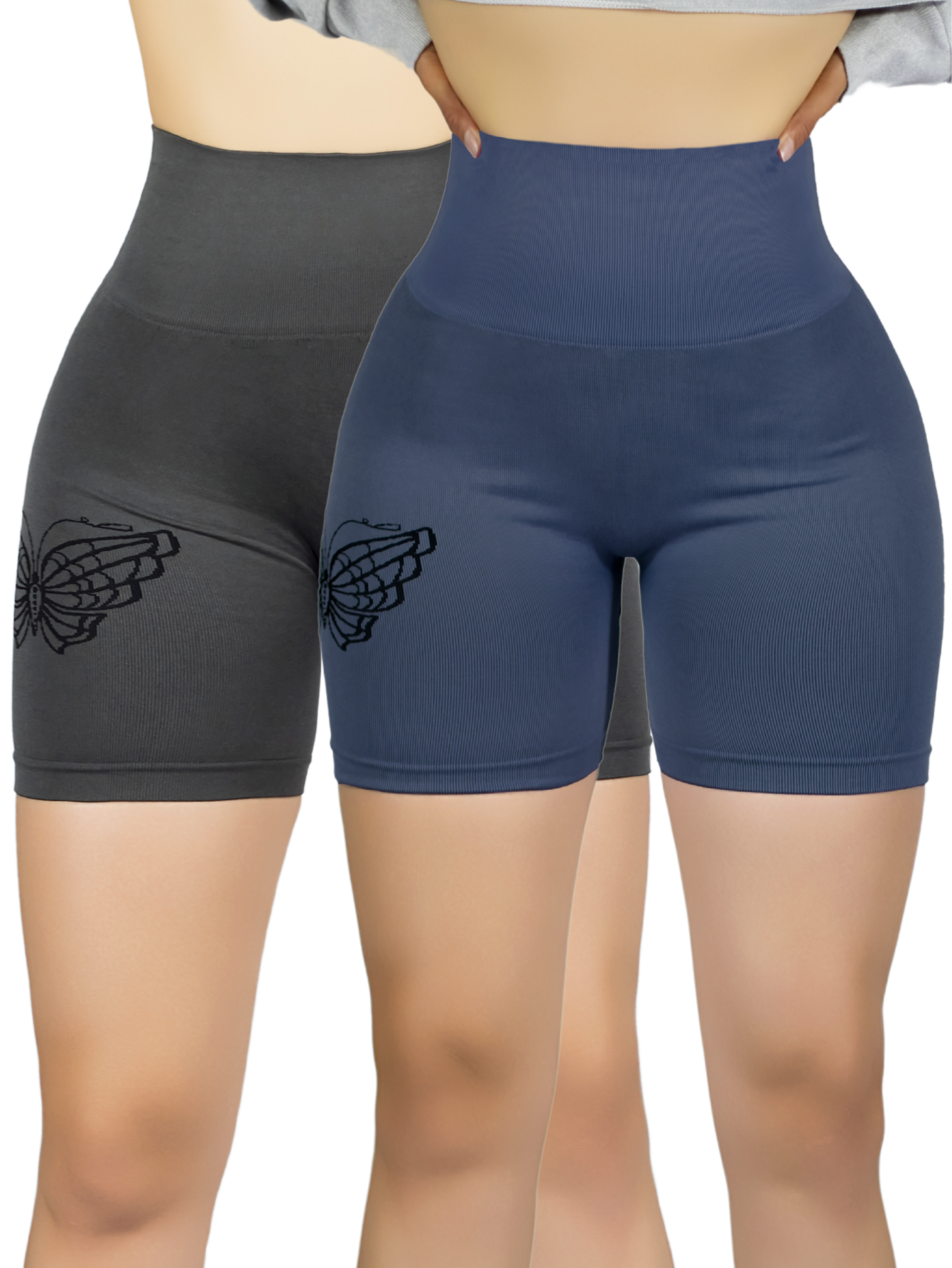 Foto 2 pulgar | Set De 2 Short Mujer Shores Deportivo Casual Sh-057-px2 Gris Oscuro Y Azul Chort Push Up