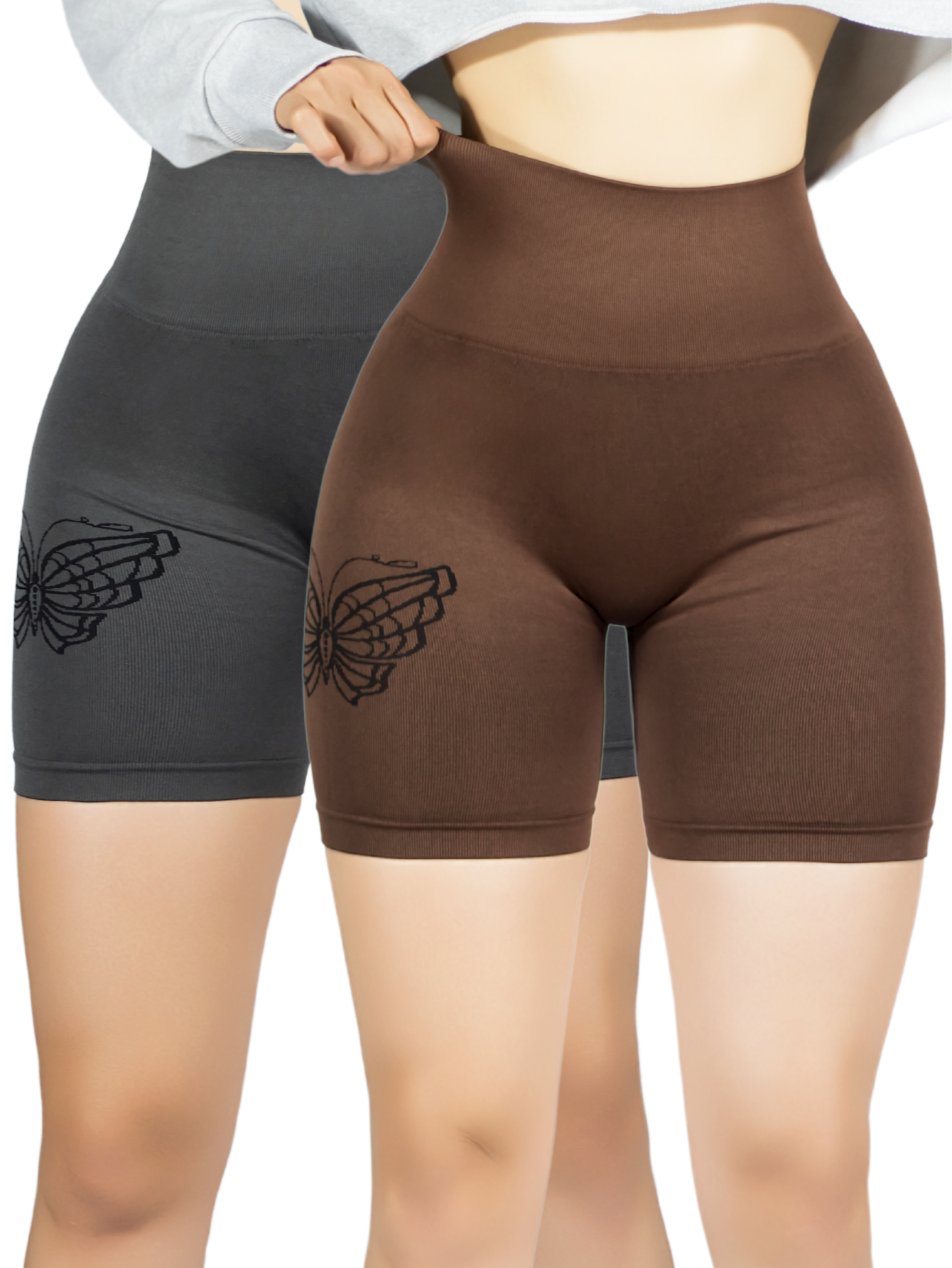 Foto 2 pulgar | Set De 2 Short Mujer Shores Deportivo Casual Sh-057-px2 Gris Oscuro Y Cafe Chort Push Up
