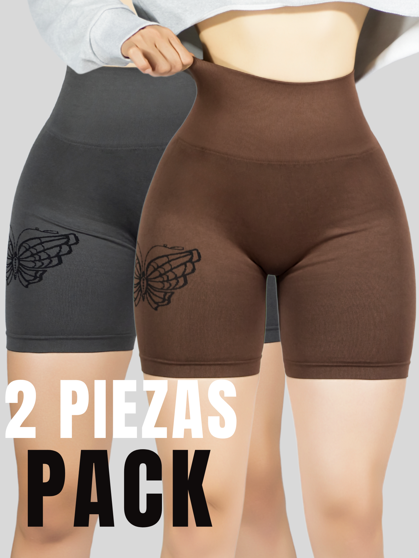 Foto 6 pulgar | Set De 2 Short Mujer Shores Deportivo Casual Sh-057-px2 Gris Oscuro Y Cafe Chort Push Up
