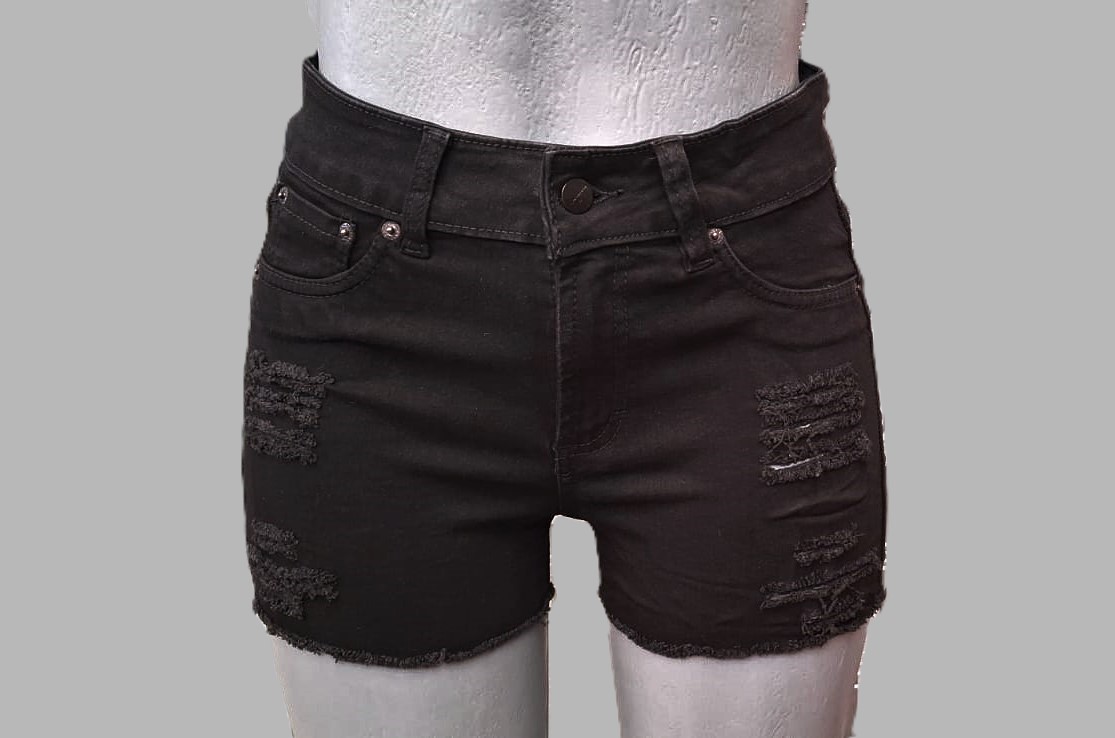 Foto 1 | Short Para Mujer De Mezclilla Stretch Tiro Alto Estilo Rasgado Pineda Jeans Negro