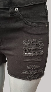 Foto 4 | Short Para Mujer De Mezclilla Stretch Tiro Alto Estilo Rasgado Pineda Jeans Negro