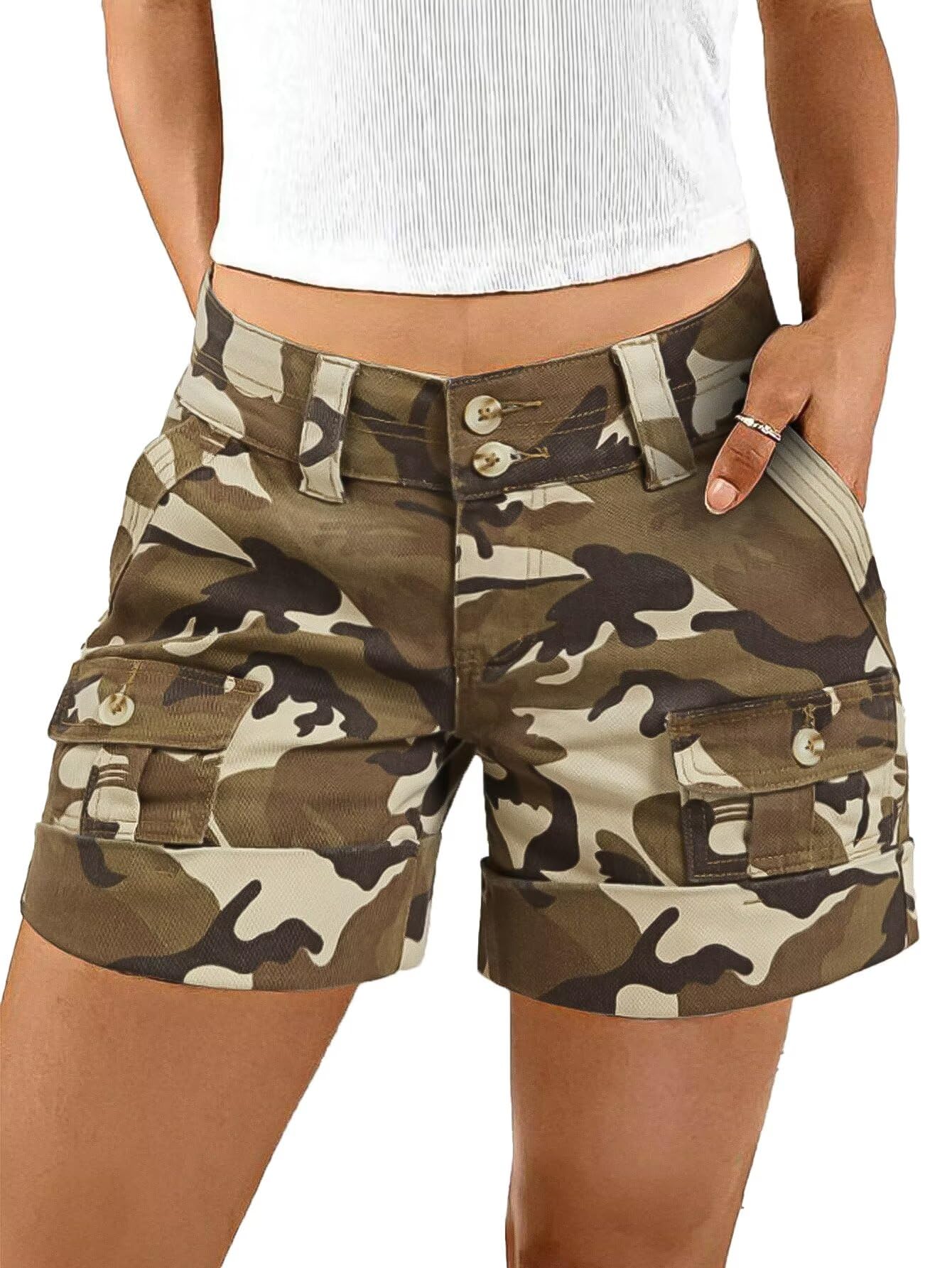 Foto 1 | Pantalones Cortos Cargo Flamingals Camo Para Mujer  Color Marrón  Talla L - Venta Internacional.
