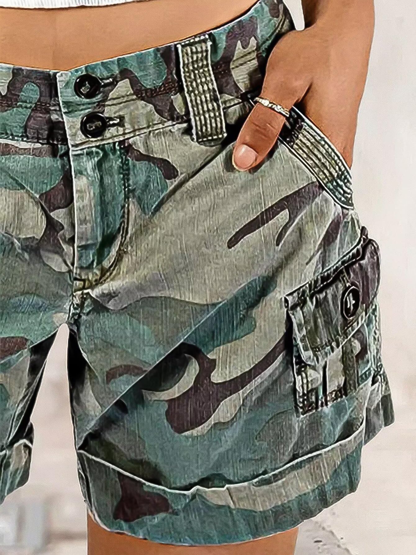 Foto 3 pulgar | Pantalones Cortos Cargo Flamingals Camo Para Mujer  Color Verde  Talla L - Venta Internacional.