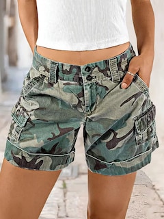 Foto 4 | Pantalones Cortos Cargo Flamingals Camo Para Mujer Color Verde Talla L - Venta Internacional.