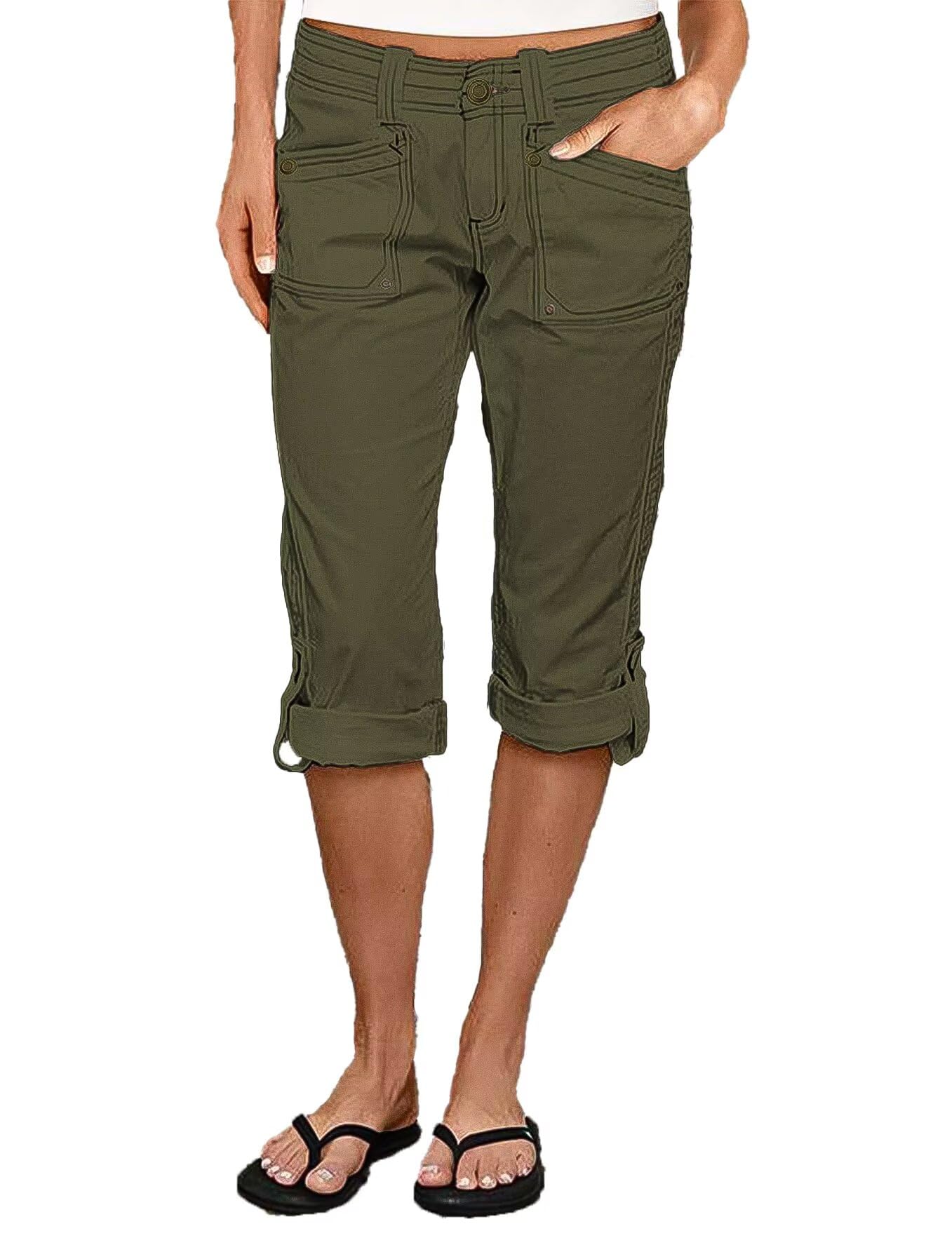 Foto 2 pulgar | Bermudas Flamingals De Talle Medio  Color Verde Capris  Tamaño 2xl  Para Mujer - Venta Internacional.