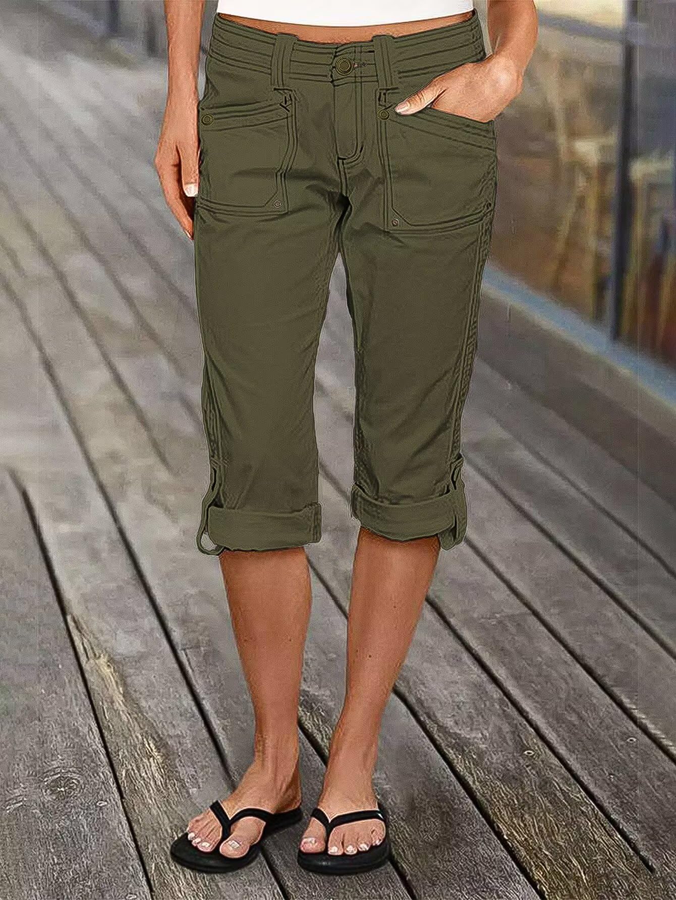 Foto 2 | Bermudas Flamingals De Talle Medio  Color Verde Capris  Tamaño 2xl  Para Mujer - Venta Internacional.
