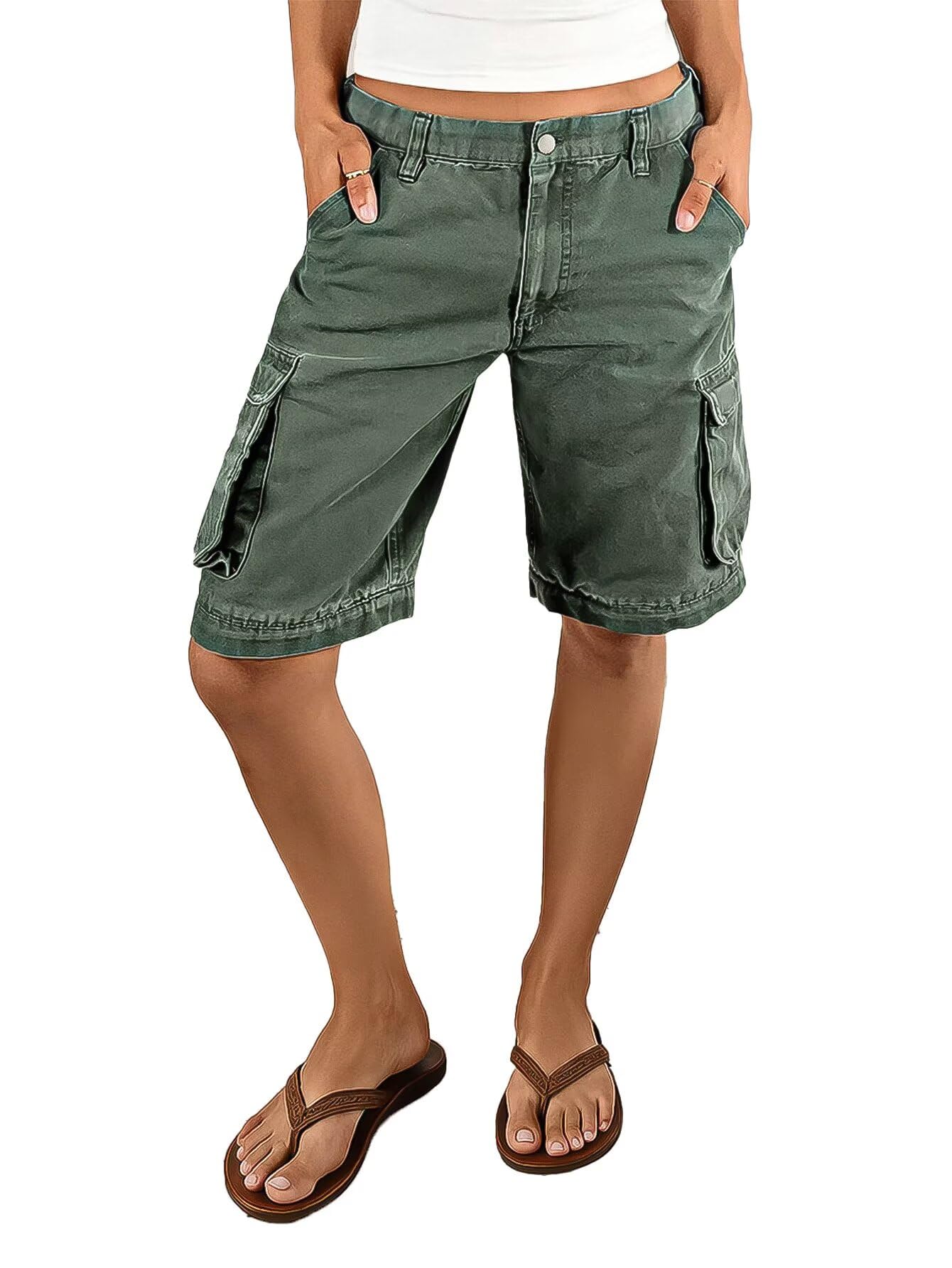 Foto 2 | Bermudas De Mezclilla Verde Flamingals Para Mujer  Talla M - Venta Internacional.