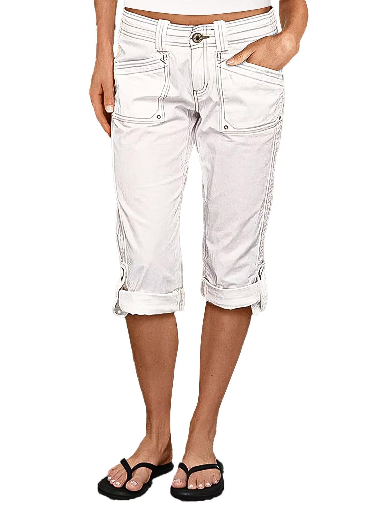 Foto 2 pulgar | Bermudas Flamingals Tipo Capri Cargo De Talle Medio  Color Blanco M  Para Mujer - Venta Internacional.