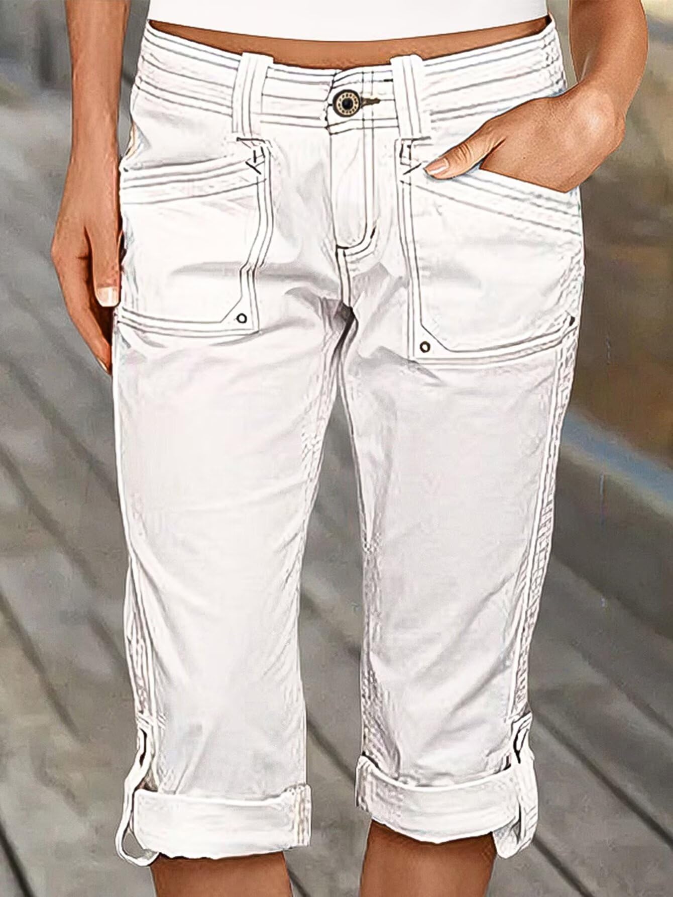 Foto 4 pulgar | Bermudas Flamingals Tipo Capri Cargo De Talle Medio  Color Blanco M  Para Mujer - Venta Internacional.