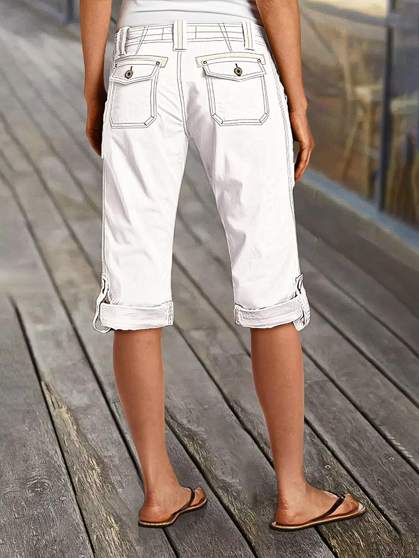 Foto 5 pulgar | Bermudas Flamingals Tipo Capri Cargo De Talle Medio  Color Blanco M  Para Mujer - Venta Internacional.