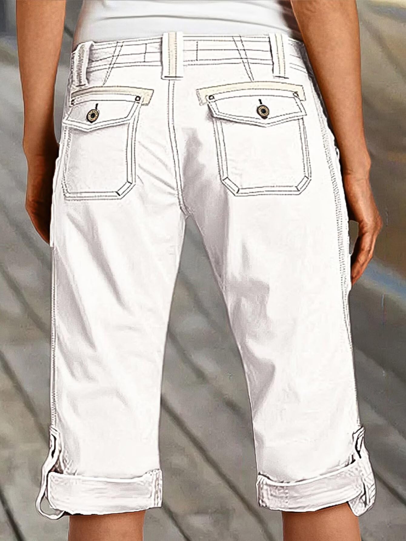 Foto 6 pulgar | Bermudas Flamingals Tipo Capri Cargo De Talle Medio  Color Blanco M  Para Mujer - Venta Internacional.