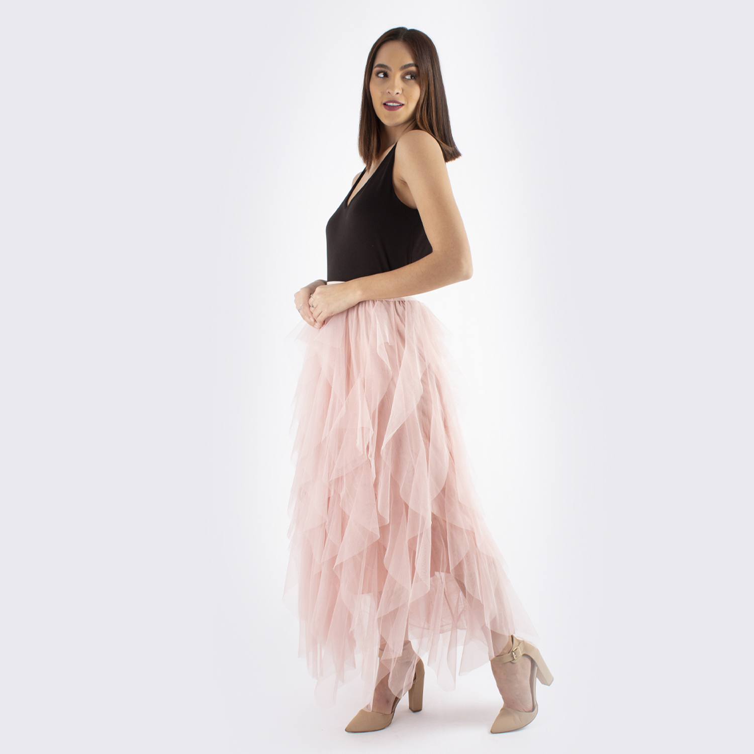 Foto 4 pulgar | Maxi Falda AMAD Rosa Tul de Olanes