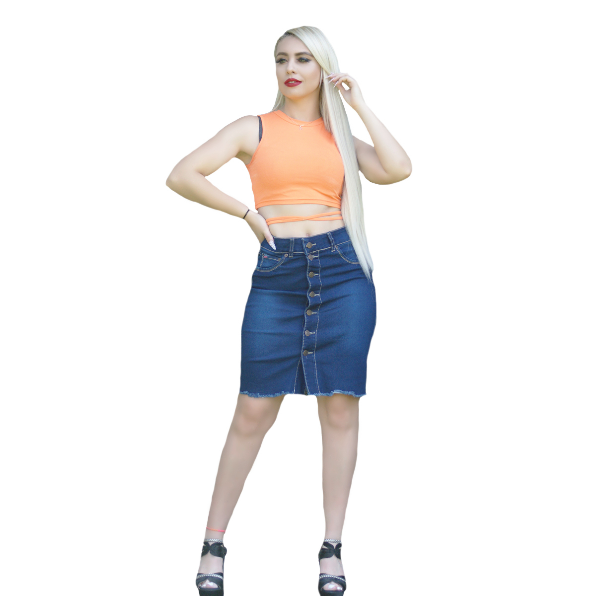 Foto 1 | Falda Pineda Jeans Mezclilla Stretch Botones para Dama