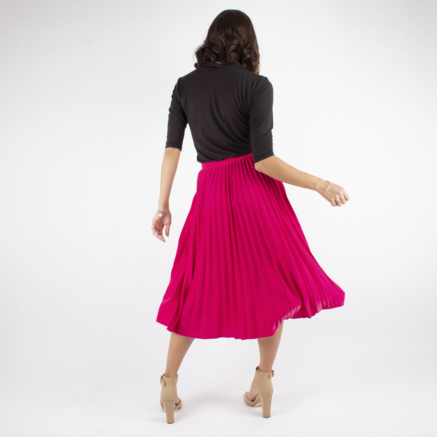 Foto 3 | Falda Plisada AMAD Fuscia Brillo Sutil