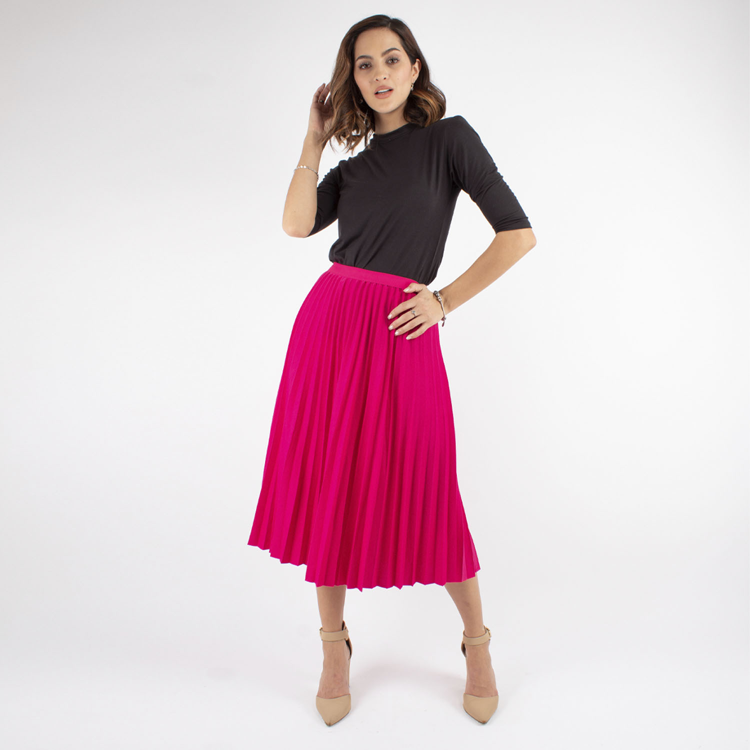 Foto 4 | Falda Plisada AMAD Fuscia Brillo Sutil