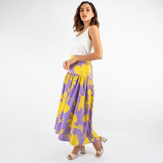 Foto 2 | Maxi Falda Con Olán Ancho Fruncido Amad De Print Floral Multicolor