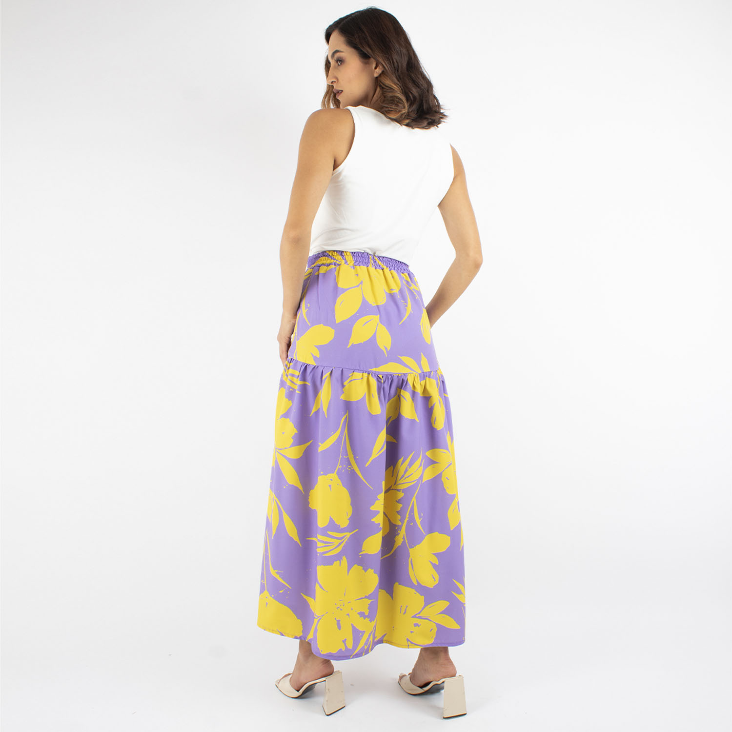Foto 4 pulgar | Maxi Falda Con Olán Ancho Fruncido Amad De Print Floral Multicolor