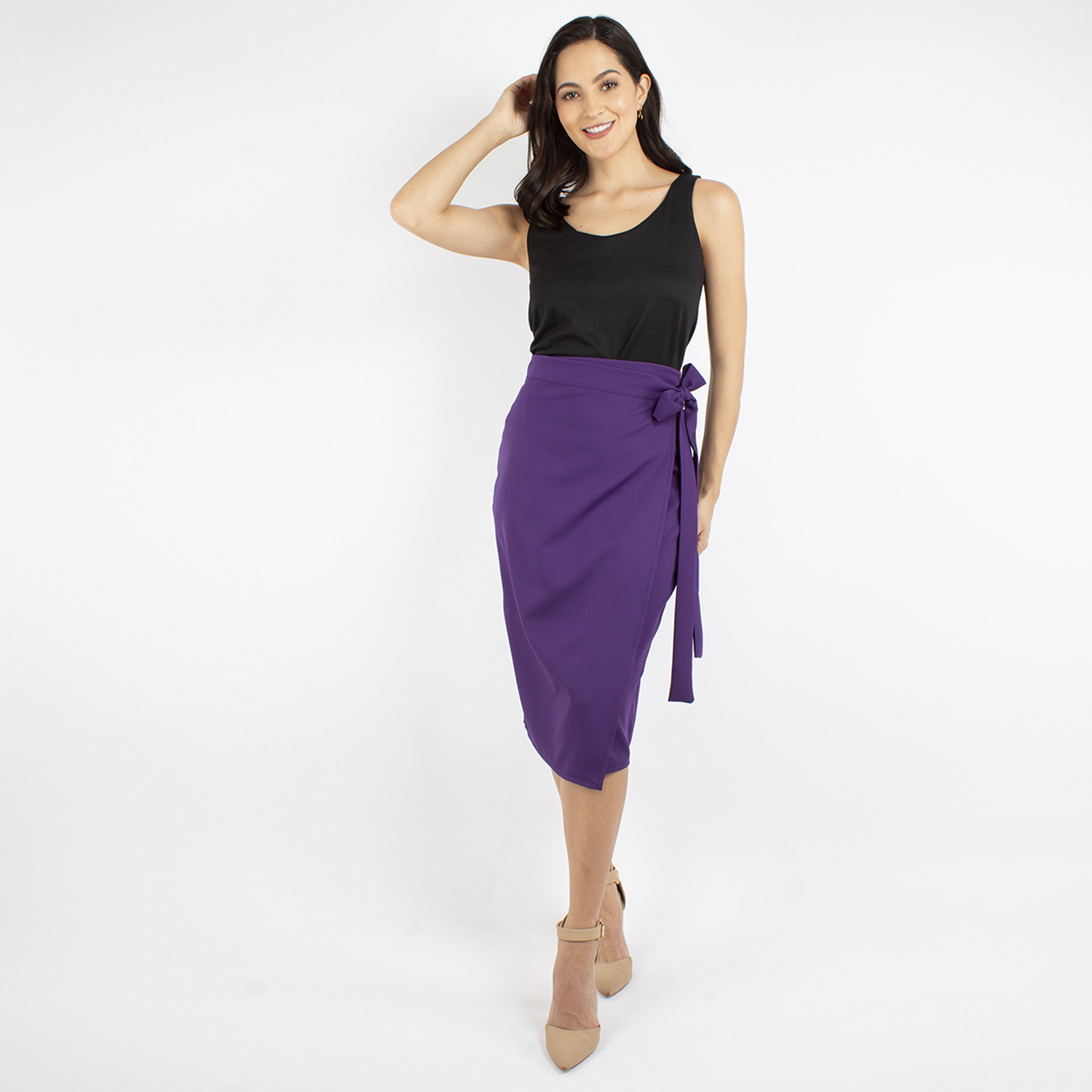 Foto 5 | Falda Lápiz Cruzada Amad Morada